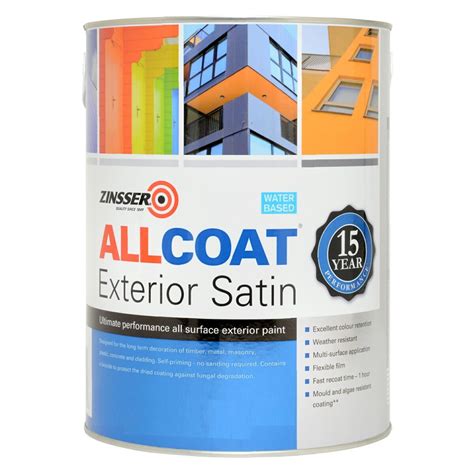 Zinsser allcoat  Zinsser Allcoat Exterior Satin Water Based Paint is a high performing mould resistant paint for exterior surfaces including wood, metal, masonry, cladding, plastic, and concrete